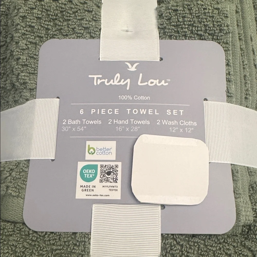 6pc TRULY LOU 100% Cotton Bath Towel Set - OILGRN